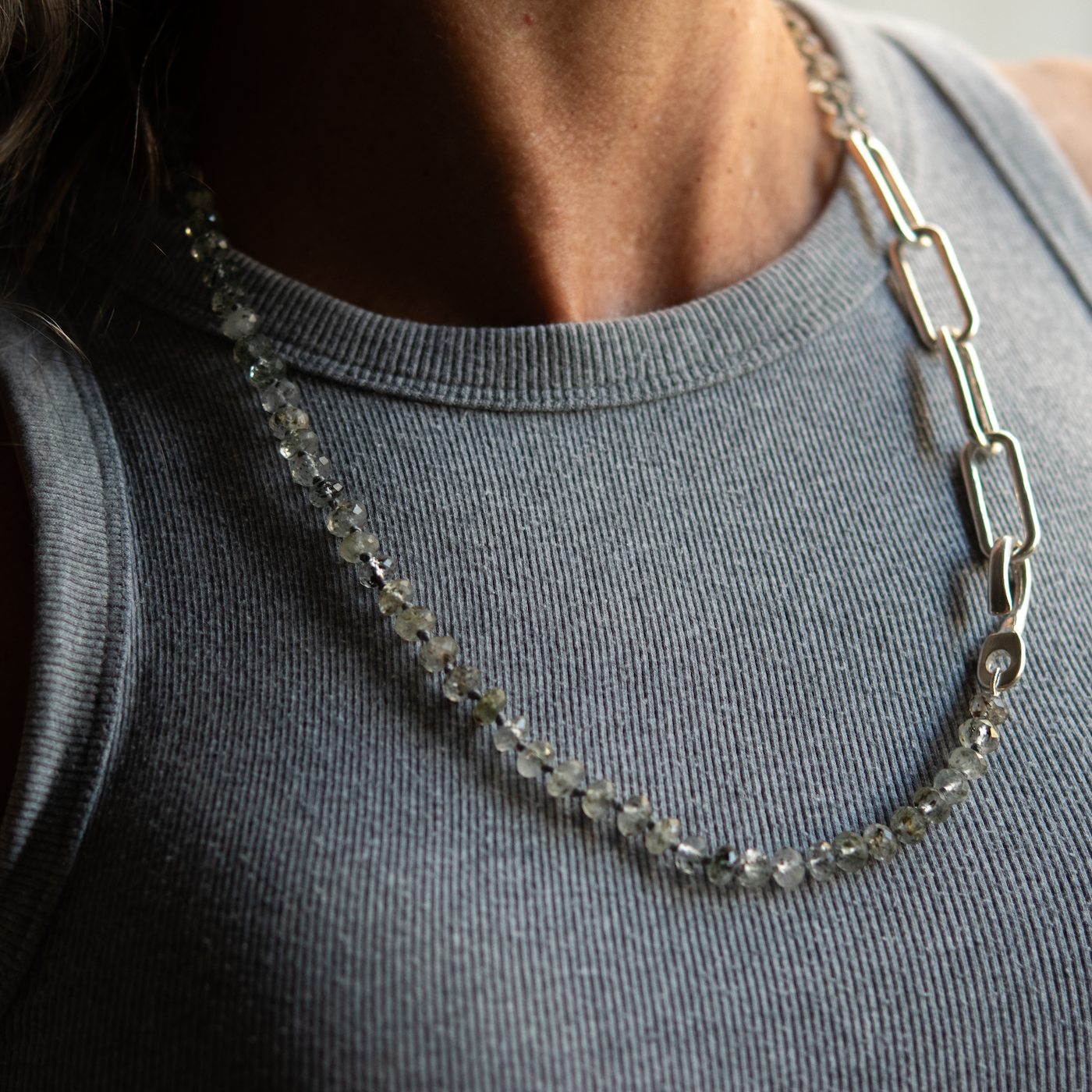 Green Tourmalinated Quartz + Eliza Links Necklace